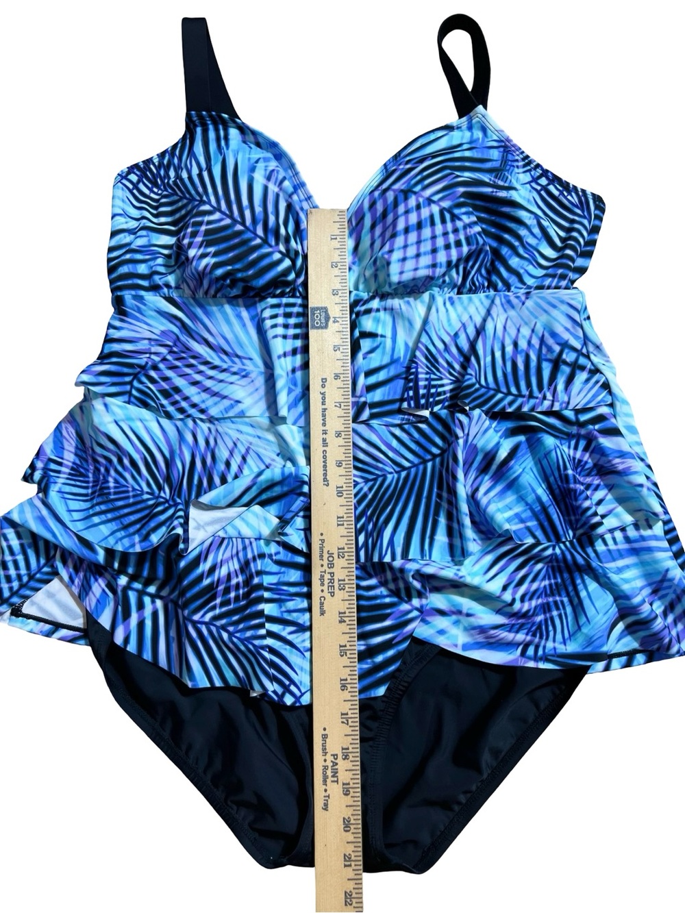 Swim Solutions women’s Triple Tier One Piece Swimsuit Blue Palm Print Size 18 - Picture 5 of 12